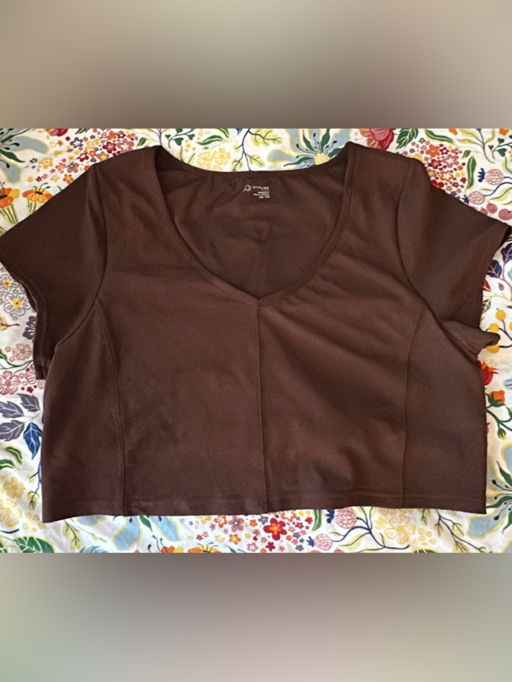 aerie Brown V-Neck Cropped Top with Bra